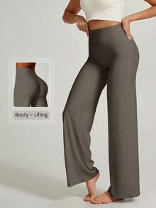 NcmRyu Women's One-Piece Solid Color High-Waisted Straight-Leg Wide-Leg Pants - Brown - View 10