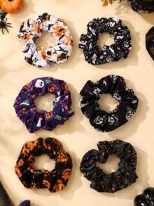 6pcs Girls Halloween Scrunchies,Pumpkin Skull Pattern Hair Ties,Fashion Festival Hair Ties For Girls Kids,Halloween Hair Accessories,Party - Multicolor - View 2