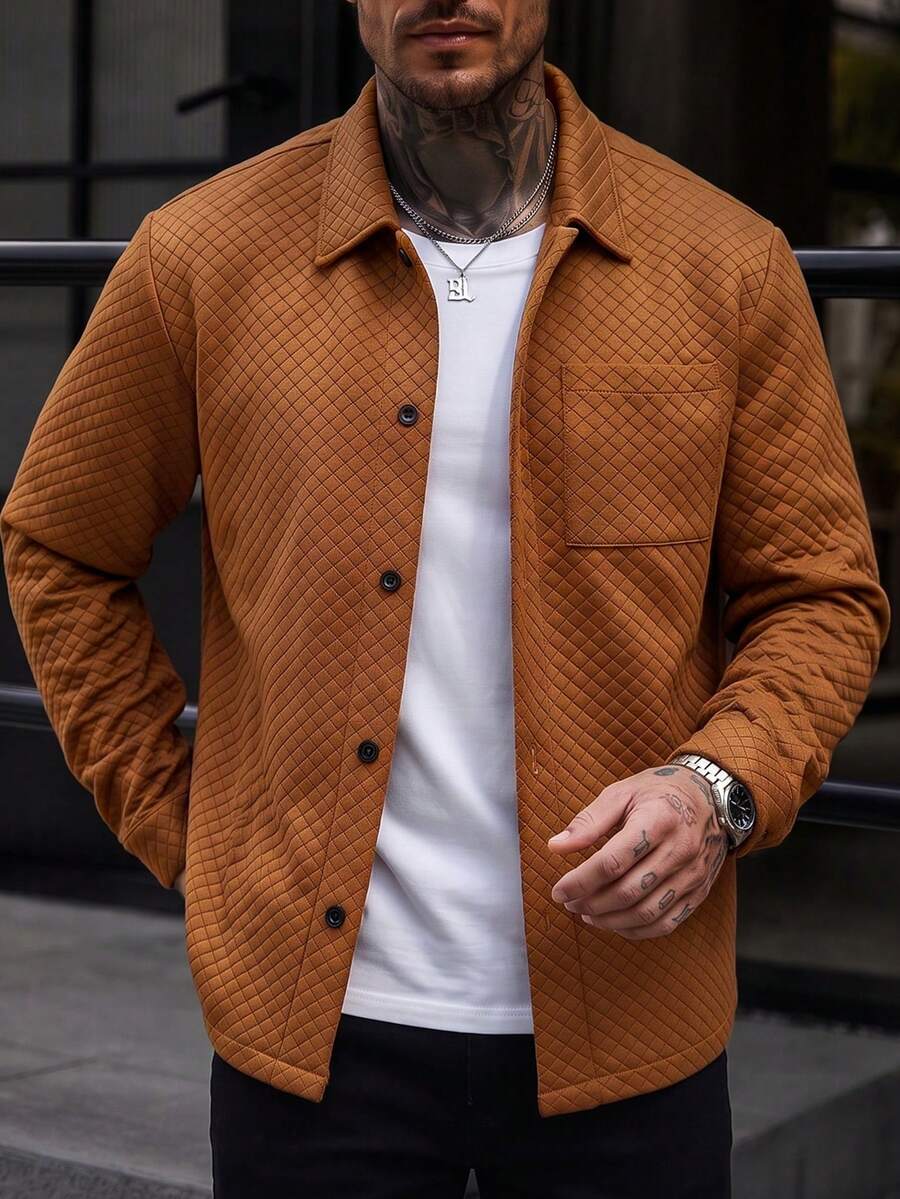 Men's Lightweight Casual Brown Single-Breasted Pocket Shacket - Brown - View 1