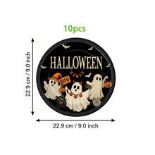 10/20/40pcs Vintage Boo Ghost Disposable Paper Plates, Black Background With Cute Ghost, Pumpkin And Bat Prints, 7 Inch And 9 Inch Dinner Plates, Spooky Autumn Halloween Tableware, Suitable For Halloween Party, Trick Or Treat, Autumn Gathering And Spooky Dessert Table Decoration - Ghost Edition - View 9