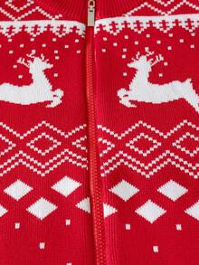 Boys' Casual Colorblock Christmas Reindeer Stand Collar Knit Cardigan Sweater, Long Sleeve, Suitable For Christmas, Daily Wear, Spring, Autumn, Winter - Red - View 7