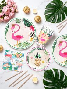 10件/20件/50件/80件 烈陽紅鶴鳳梨熱帶 Luau 派對紙製用品套裝，7/9 英吋紙盤、紙杯、6.5 英吋餐巾紙、9 英吋晚餐盤與 7 英吋甜點盤，夏日夏威夷 Aloha 海灘生日 BBQ 節日慶祝餐具套裝 - 多色 - 查看 4