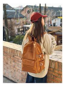 SHILAN Functional Side Buckle Cargo Backpack Lightweight Waterproof Nylon Fabric Simple Letter Print Large Capacity Street Style School Rucksack - Multicolor - View 8