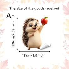 1/2pcs Cute Hedgehog Window Stickers, Adorable Animal With Maple Leaf And Apple Design, Waterproof Easy-To-Peel Static Cling, Suitable For Bedroom, Room, Kitchen, Bathroom Mirror, Balcony Window, Warm Healing Countryside Pastoral Home Decor, Holiday Decoration - Multicolor - View 13