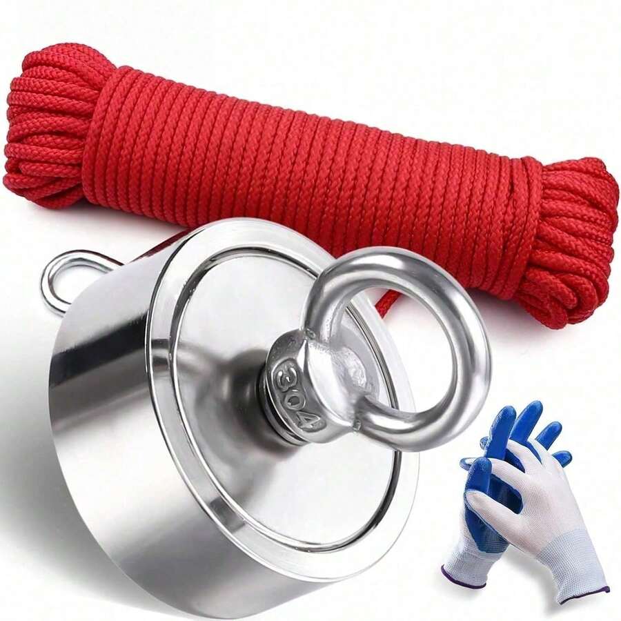 750lb Double-Sided Neodymium Magnet Fishing Set | Powerful Magnetic Label Removal Tool High-Power Heavy-Duty Picker For Lake And Beach Treasure Hunting Recovery - 1 Set - View 1