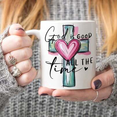 God Is Good All The Time Coffee Mug,11oz Ceramic Cup, Cross And Pink Heart Art Graphic, Inspirational Christian Faith Mug, Religious Gift For Women Home Office Drinkware, Ideal For Juice,Milk, Coffee- Perfect Birthday And Holiday Gift For Family