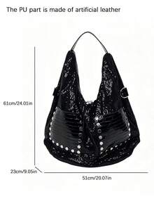 Nicekee Sparkling Rivet Splicing Shoulder Bag, Personalized And For Female Commuting, Suitable For Daily Shopping And Short Distance Travel - Black - View 6