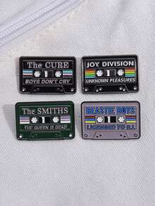 Vintage Cassette Tape Metal Alloy Rainbow Striped Brooch Women's Daily Music Accessory - Multicolor - View 2