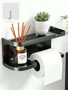 1pcToilet Paper Holder Bathroom Storage Rack, Punch Free Double Layer Wall Mount Tissue Holder With Storage Shelf, Bathroom Organizer For Restroom Household Use - Multicolor - View 6