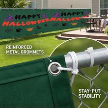 Halloween DIY Yard Decor, Balcony Privacy Screen, Balcony Railing Privacy Screen + Detachable Halloween Bunting, Reusable Porch, Fence Cover Decoration With Rope Ties - Dark Green - Multicolor - View 4