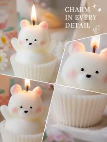 Sweet Bear Decorative Scented Candle, Handmade 3D Cupcake Design, Soft Vanilla Inspired Aroma And Warm Glow, Charming Tabletop Decor, Suitable For Birthday, Wedding, Tea Party, Dinner, Photo Prop, Romantic Celebration, Friendship Gift, Holiday Surprise - Multi-fragrance - View 3