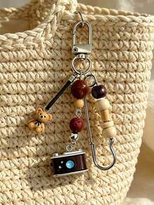 Retro Beaded Camera Keychain With Cute Bear,Beaded Pin Bag Charm,Phone Accessory,Unisex Wallet Charm,Handbag Accessories,Must-Have For Fashionistas - Multicolor - View 7