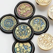 1 con dấu sáp Vintage Floral Window Series, tròn 3cm, chất liệu đồng thau, nhiều mẫu hoa văn, phù hợp cho thiệp mời đám cưới/đồ handmade DIY/dán phong bì/trang trí thiệp lễ hội/sưu tầm (không bao gồm cán cầm/sáp/mực) - Dòng cửa sổ hoa mới - Xem 6