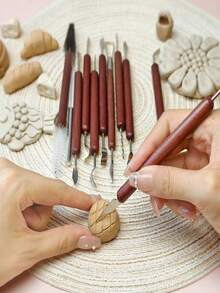 12Pcs Clay Sculpting Tools Set Double Ended Stainless Steel Wood Handle For Pottery Carving Modeling Artists Hobbyists - Multicolor - View 7
