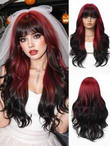 FIVE STARS Bright Orange Long Wavy Wig With Bangs Synthetic Heat Resistant Copper Red Loose Wave For Women 26 Inch Halloween Christmas Cosplay Party Daily Natural Look - Multicolor - View 12