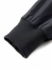 1件男童休閒字母刺繡棒球領飛行夾克，秋冬款 - 黑色 - 查看 7