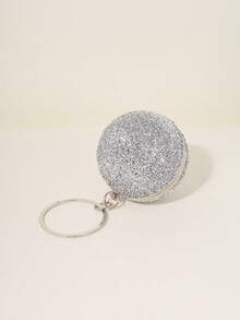 Luxury Glitter Round Evening Clutch Round Hard Frame Bag Rhinestone Ring Handle Fashionable Women's Handbag Suitable For Weddings And Evening Events - Silver - View 3