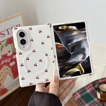 Casing Ponsel Magnetik Motif Ceri Kulit PU, Mendukung Pengisian Daya Nirkabel, Pelindung Belakang PC Keras, Kompatibel dengan Galaxy Z Fold 8 - A - View 6