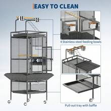 Techigher 155 Cm Wrought Iron Play Top Bird Cage With Rolling Stand, Perch & Feeder, Large Parrot Cage For Parakeets, Cockatiels, Conures, Parrots - one-size - View 3