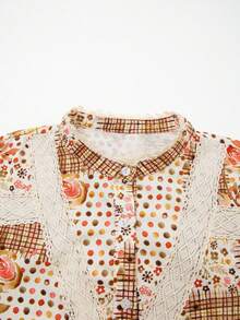 Acelitt Women's Casual Mixed Floral Lace Patchwork Shirt Collar Long Sleeve Button-Down Blouse, Suitable For Spring/Autumn Vacation - Multicolor - View 4