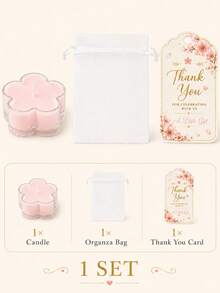 1/6/12 Sets Light Pink Floral Candles Party Favors, Includes Organza Bags And Thank You Cards, Suitable For Baby Shower, Baptism, First Communion And Birthday Guest Gifts - Pink - View 12