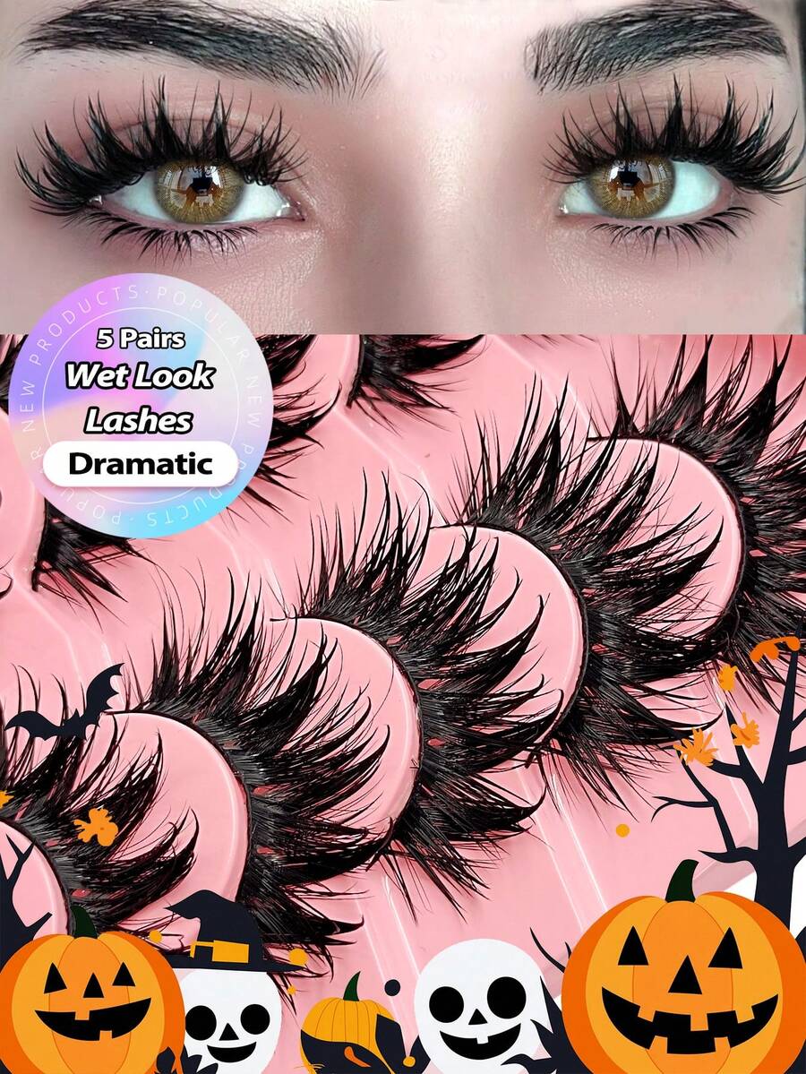 Asiteo 5 Pairs Y2K Cartoon Style Thick Faux Mink Eyelashes, Essential Cosplay Makeup Tool,Halloween