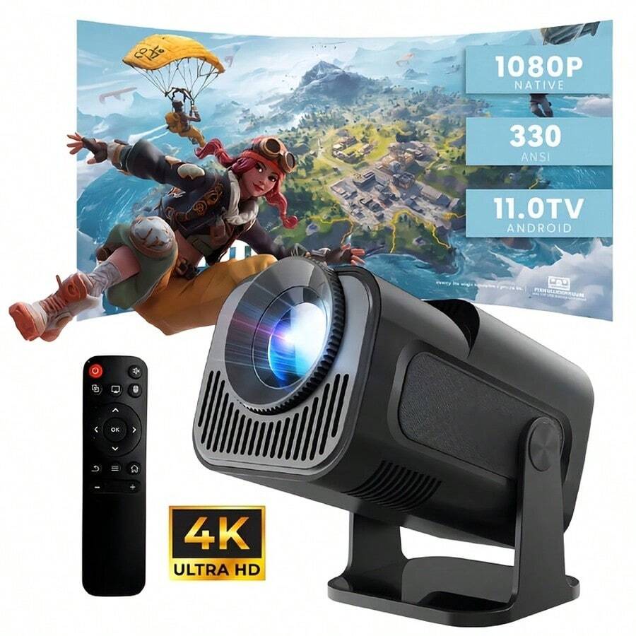 High Definition Projector, Supports WiFi And Bluetooth, Native 1080P/Supports 4K, Android System + Auto Correction, Built-In Speaker. Suitable For Home Theater, Office, Gaming, Presentation. Halloween Gift, Christmas Gift. - 1 Pc - View 1