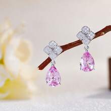S925 Pure Silver Teardrop Powder Pendant Necklace And Earrings, Elegant And Exquisite Accessories, Suitable For Ladies' Wedding Banquets And Parties - Pink - View 7