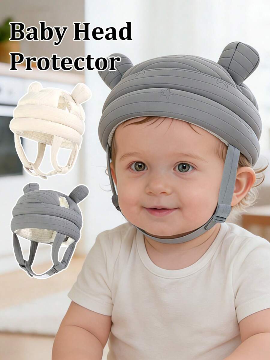 1pc Baby Anti-Collision Head Protection Hat, Cartoon Bear Ear Baby Head Cushioning Cap, Adjustable Chin Strap, Soft Thick Padded Design, Suitable For Baby Crawling, Standing, Walking, Indoor Play And Daily Activities, Lightweight Comfortable Infant Toddler Learning To Walk Supplies, Unisex For Baby Boys And Girls
