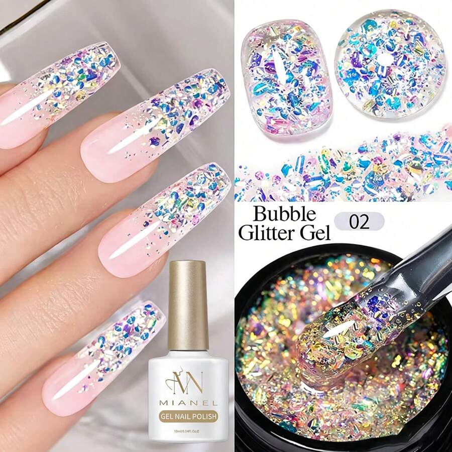 MIANEL GEL 2026新款限量版全息閃粉凝膠指甲油，超亮大顆粒閃粉，耀眼虹彩雷射閃粉，適用於美甲沙龍與DIY美甲，LED固化