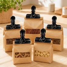 Assorted Fun Gesture Pet Food Bag Clips, Glossy Black Long Tail Clips, Multi-Function Pet Treat Long Tail Clips, Mixed Gesture Print, Pet Records/Treats/Photos Storage Organizer, Pet Storage Organizer Tool, Suitable For Pet Freeze-Dried Packaging Bags, Multi-Function Fixing Clips - Black - View 3