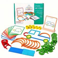 Wooden Creative Sticks And Rings Puzzle Intelligence Game Early Childhood Educational Toys For Kids Assembled Building Blocks DIY, Halloween, Christmas, And Thanksgiving Day Gift - Multicolor - View 1