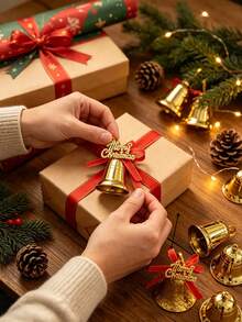 1 Set Gold Christmas Bell Decorations, Suitable For Hanging On Christmas Tree And Yard Gift Boxes; Bell Pendant, Holiday Home And Outdoor Decor, Winter Party Decoration - A - View 7