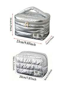 Cosmetics And Skincare Storage Bag, Pearl Luster Handheld Makeup Bag, Soft Cloud Makeup Bag, Handheld Toiletry Bag, Quilted - Multicolor - View 11