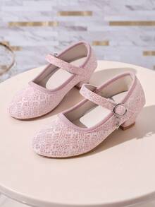Gentle Lace Sequin Girls Princess Shoes Chunky Heel Children's Formal Shoes - Pink - View 1