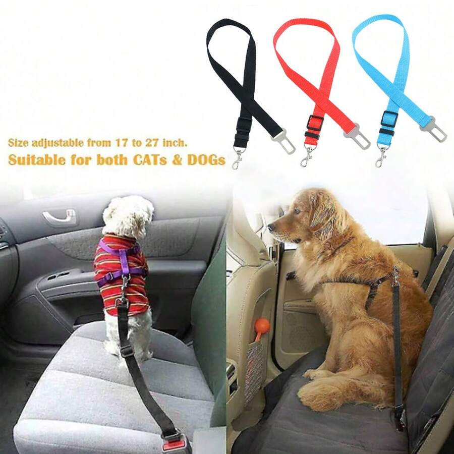 1pc Dog & Cat Seat Belt Tether, Adjustable Pet Leash, Durable Car Seat Belt Tether For Dogs, Cats And Other Pets - A - View 1