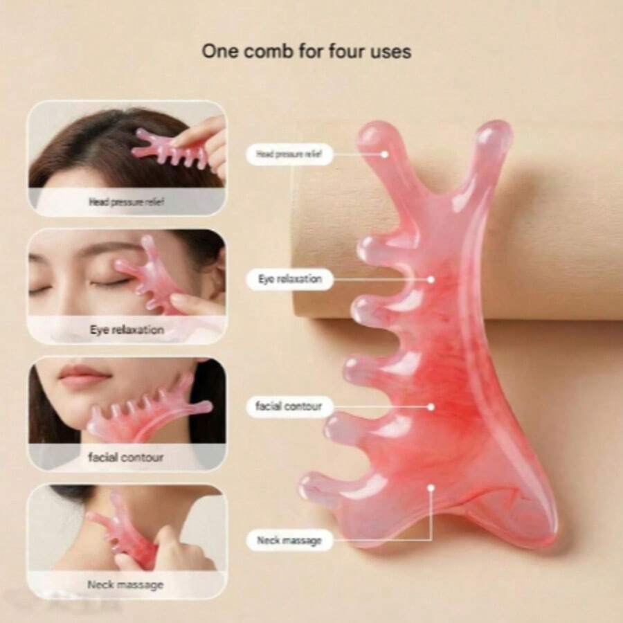 1-10pcs 4-In-1 Multifunctional Massage Comb For Scalp, Eye, Facial Contour & Neck Relaxation Massage Tool - Rust - View 1