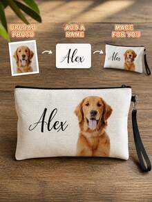 Custom Pet Photo Makeup Bag, Personalized Text Zipper Pouch With Wrist Strap, Multi‑Use Storage Pouch, Nice Gift For Pet Lovers Birthday Holiday - Multicolor - View 3