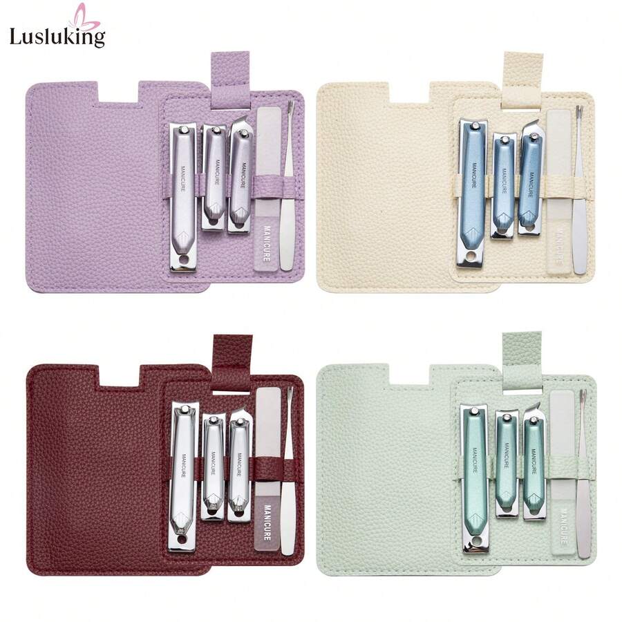 LUSLUKING 5-Piece Manicure Set With Leather Case, Professional Nail Clippers And Nail File, Stainless Steel Nail Care Kit For Men And Women, Portable Manicure Pedicure Tools For Home, Travel & Salon - Multicolor - View 1