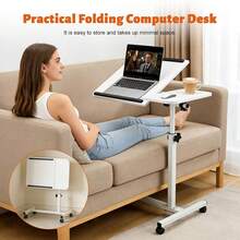 Rolling Overbed Laptop Table With Wheels, Adjustable Tilting Side Table, Computer Desk Table Height Adjustable, Portable Sofa Side Workstation For Bedroom Home Office Study - A - View 9