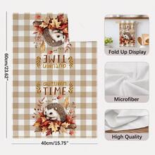 2PCS Kitchen Towel, Autumn Plaid Maple Leaf Hedgehog Pattern, 40*60cm Rectangular Microfiber Kitchen Towel, Dishcloth, Tablecloth, Hand Towel, Kitchen Decor, Home Decor, Neighbor Housewarming Gift, Kitchen Napkin And Dishcloth, Home Decor, Gift, Perfect For Kitchen And Bathroom Use - Light Grey - View 3