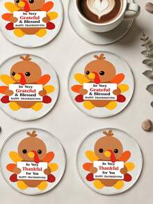 1/2/4pcs Thanksgiving Cute Turkey Transparent Acrylic Coasters, Round Cartoon Turkey Pattern Drink Coasters, Autumn Harvest Tabletop Decor, Thanksgiving Tabletop Ornament, Coffee Tea Cup Housewarming Gift - Multicolor - View 9