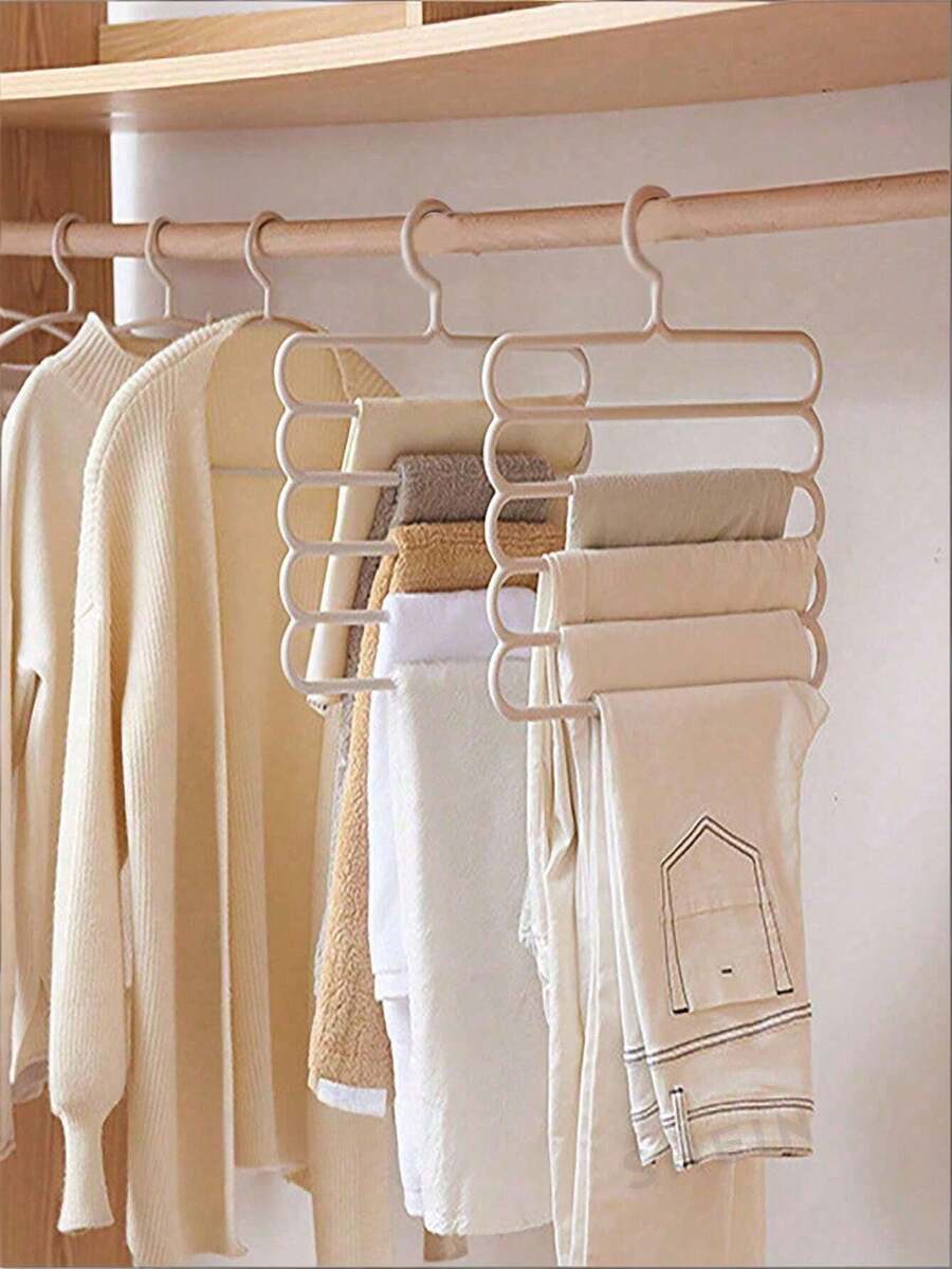 8/12pcs Space-Saving 5-Tier Plastic Pants Hanger, Storage Rack, Closet Organizer For Pants, Skirts, Scarves, Wardrobe Storage And Balcony Drying, Home Organization Accessories