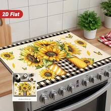 (Hot !!) 1pc Sunflower 2D Printed Flat Stove Protector Mat, Rubber Non-Slip Heat-Resistant Stove Cover Pad, Suitable For Induction Cooktop, Glass Stove, Multi-Function Anti-Scratch Mat, Best Choice For Oven, Washing Machine, Dryer, Kitchen Decor - Multicolor - View 2
