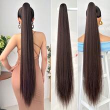 HEYPINK Claw Shaped Ponytail Extension Hair Accessory Brown Gold Burgundy Gradient Brown 38 Inch Long Wave Heat-Resistant Fiber Synthetic Ponytail Wig, Suitable For Women's Parties And Daily Use, Halloween - Black Brown - View 14