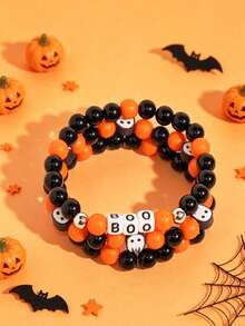 3pcs/Set Children's Halloween Creative Soft Clay Ghost Beaded Bracelet Set, Suitable For Daily Wear, Role Play Accessories - Multicolor - View 1