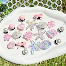 20pcs Pink DIY Detachable Shoe Charms, With Sequin Chain, Starfish Shell Water Ripple Star, Suitable For Clogs - Pink Turtle - View 8