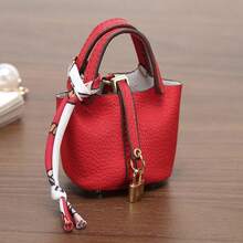 Syal Kulit PU Bertekstur Leci Aneka Warna dan Gaya, Penutup Kunci, Tas Mini Mewah untuk Wanita, Aksesori Kunci, Tas Kecil, Dompet Koin - MultiWarna - View 12