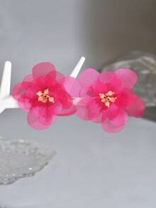 1pair Fabric Flower Long Earrings Suitable For Daily Wear Valentines,Mom,Mother,Mother's Day,Gift - Hot Pink - View 6