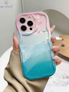 1件時尚貝殼與海星亮面印花加厚防摔手機殼，適用於 Apple 系列與系列 - 淺藍色 - 查看 3